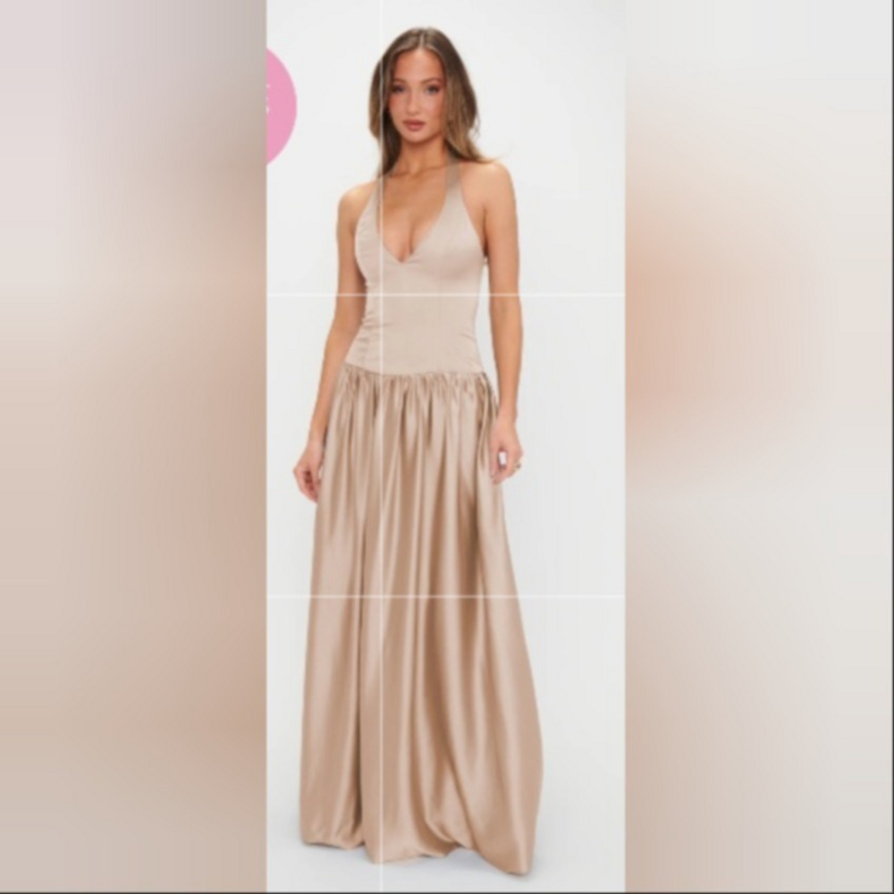 Calvin Klein Eliza Maxi Dress ~ Champagne Luxe Satin – Show Me Your Mumu in Crea